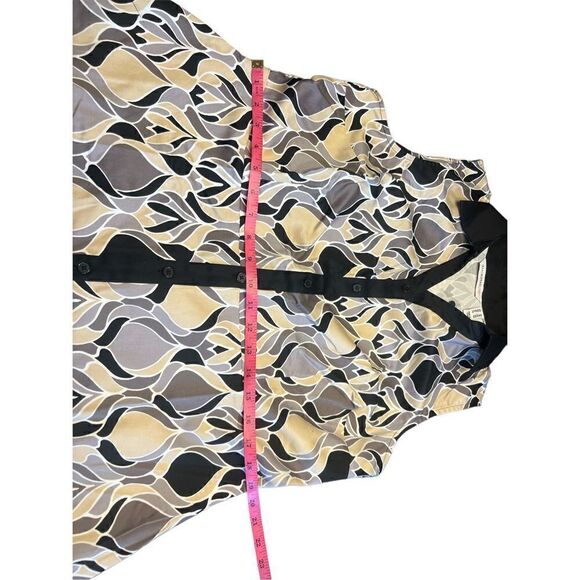 Isaac Mizrahi live black cream mosaic sleeveless button up collar dress 14 - Picture 4 of 7